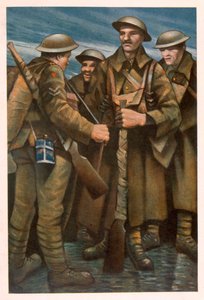 1918年の西部戦線の続き、前線のイギリス人アーティストによる兵士のグループ 作： Christopher Richard Wynne Nevinson